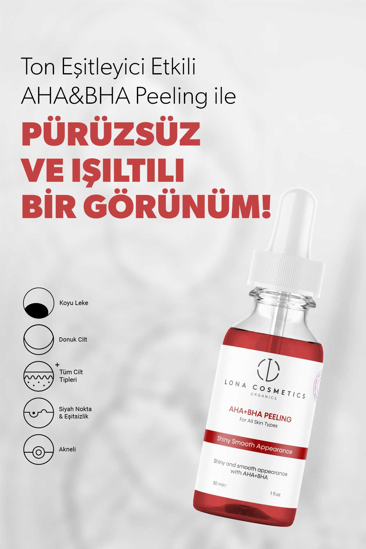 AHA & BHA Canlandırıcı & Cilt Tonu Eşitleyici & Gözenek Sıkılaştırıcı Kırmızı Peeling Cilt Serumu 30 Ml